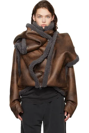Y / PROJECT Brown Snap Off Panel Hood Aviator Faux-Shearling Jacket