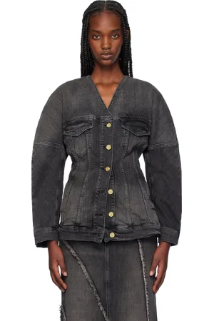 Ganni Black Collarless Denim Jacket