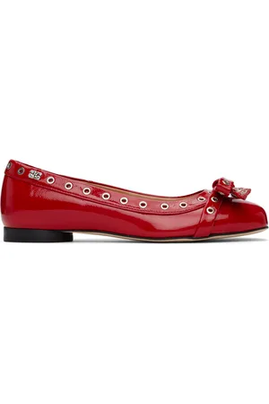 Ganni Red Eyelet Bow Ballerina Flats
