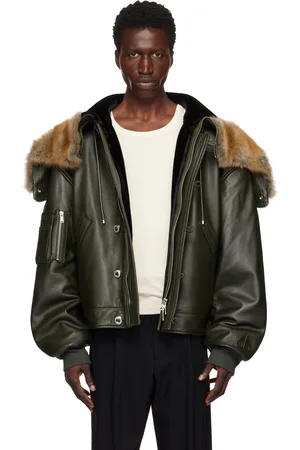 Moose Knuckles Green AJR Split Hood Leather Bomber Jacket