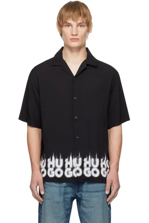 HUGO BOSS Black Oversized-Fit Smoke Logo-Print Hem Shirt