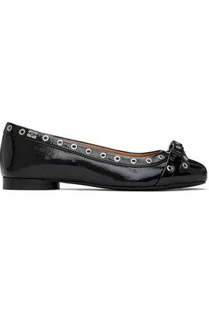 Ganni Black Eyelet Bow Ballerina Flats