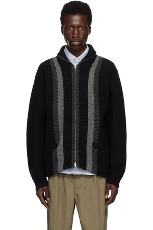 Beams Black Full Zip Shawl Collar Sweater