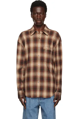 WOOYOUNGMI Brown Check Back Logo Shirt