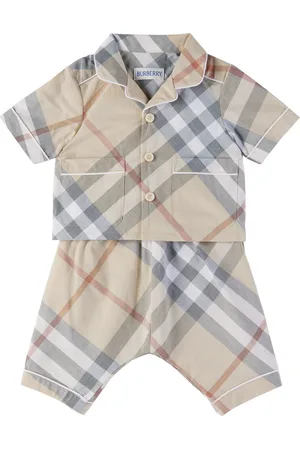 Burberry Baby Beige Check Cotton Shirt & Trousers Set