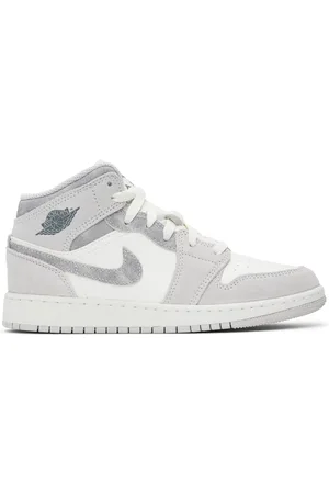 Nike Big Kids White & Gray Air Jordan 1 Mid SE Sneakers