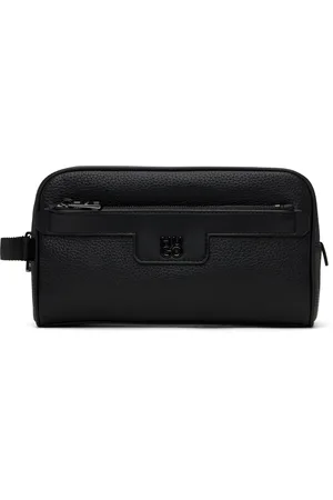 Black Grained Stacked Logo Toiletry Pouch