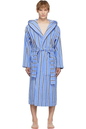 Tekla Blue Terry Hooded Bathrobe