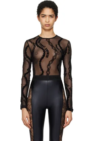 VERSACE Black Chain Couture Mesh Bodysuit