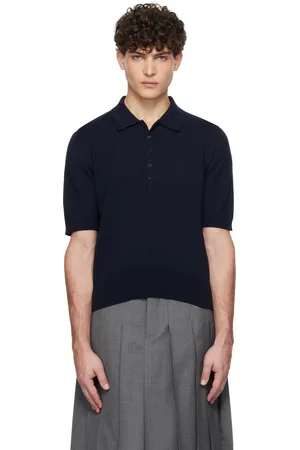 Thom Browne Navy Cotton 4-Bar Relaxed Fit Polo
