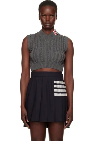 Thom Browne Gray Baby Cable Cropped V-Neck Vest