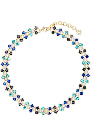 Casablanca Gold & Blue Crystal & Faux-Pearl Necklace