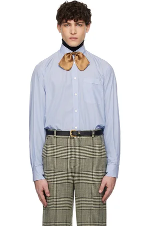 VALENTINO Blue & White VLogo Embroidered Cotton Shirt