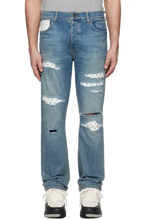 AMIRI Blue Leather Bandana Repaired Slim Jeans