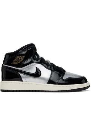 Nike Big Kids Black & Silver Air Jordan 1 Mid SE Sneakers