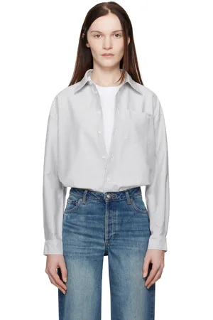 A.P.C. White & Navy Boyfriend Logo Shirt