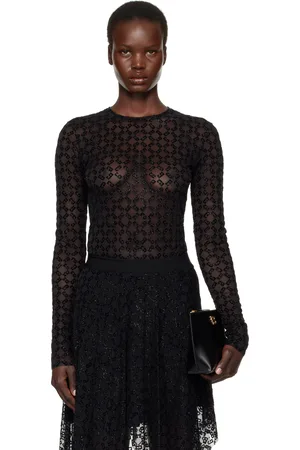 Givenchy Black Shiny Monogram 72 Tulle Bodysuit