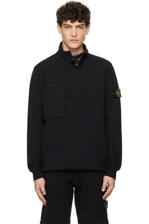 Stone Island Black Cotton Fleece Garment Dyed Sweatshirt