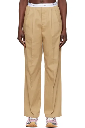 HOMMEGIRLS Beige Pleated Elastic Waistband Trousers