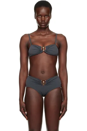 CHRISTOPHER ESBER Gray Ruched Prong Bandeau Bikini Top