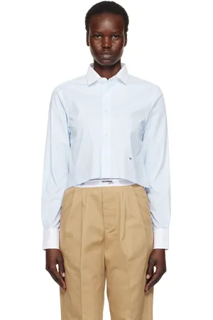 HOMMEGIRLS Blue Cropped Contrast Collar Shirt