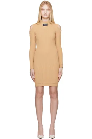 Balmain Beige Shoulder Cut Knit Minidress