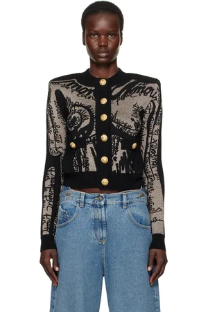 Balmain Black Jacquard Knit Body Motif Cardigan