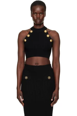 Balmain Black Halterneck Knit Cropped Top