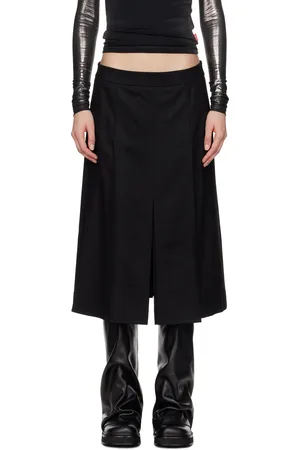 JUUN.J Black Flannel Hidden Pleated Midi Skirt