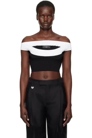 Balmain Black & White Two-Tone Knit Cropped Top