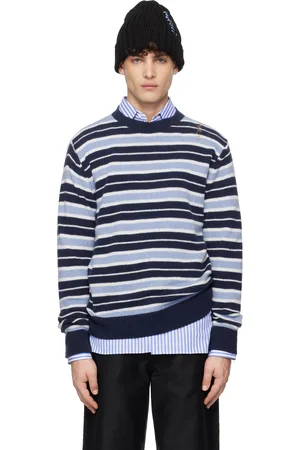Marni Blue & White Iconic Stripe Cashmere Blend Sweater