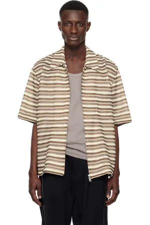 SONG FOR THE MUTE Brown & Off-White Zip Up Box Shirt