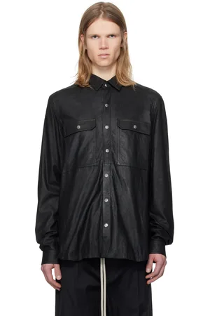 Rick Owens Black Hollywood Megablister Lamb Leather Overshirt