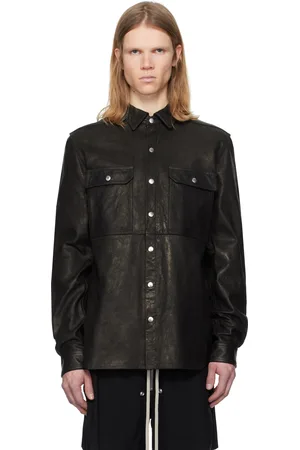 Rick Owens Black Hollywood Oversized Leather Overshirt