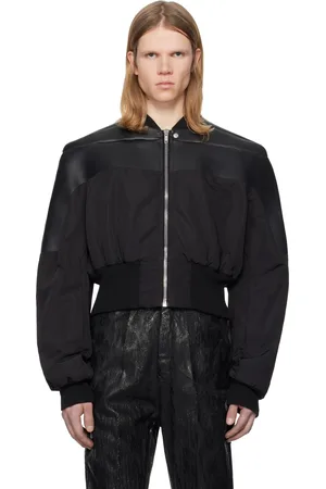 Rick Owens Black Hollywood Girdered Leather Bomber Jacket