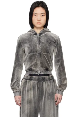 Alexander Wang Gray Shrunken Zip-Up Hoodie