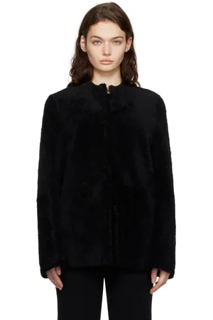 Totême Black Zipped Teddy Shearling Jacket