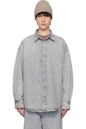 Acne Studios Blue Jacquard Logo Denim Shirt