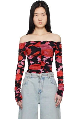 BLUMARINE Black & Red Printed Jersey Draped Top