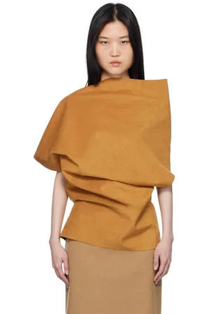 AO Yes Tan Asymmetric Faux-Suede Blouse