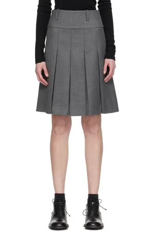 Fax Copy Express Gray Pleated Midi Skirt