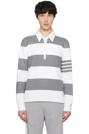 Thom Browne Gray & White Classic 4-Bar Rugby Polo
