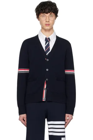 Thom Browne Navy Cotton Milano V-Neck Cardigan