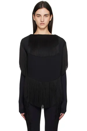 Maison Margiela Black Fluid Polyester Fringe Blouse