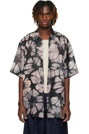 DRIES VAN NOTEN Black & Pink Silk Short Sleeve Shirt