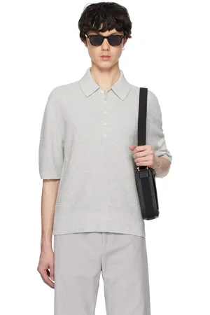 Thom Browne Gray Linen Cotton 4-Bar Relaxed Fit Polo