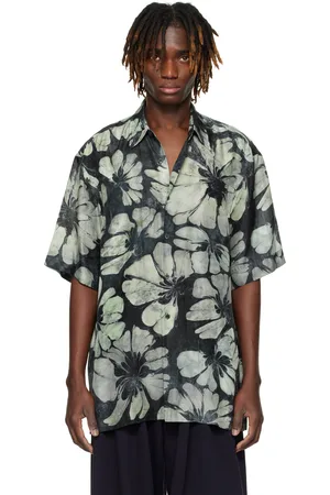 DRIES VAN NOTEN Black & Gray Silk Short Sleeve Shirt