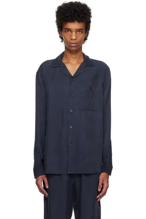 Rohe Navy Loose Fitted Camp Collar Shirt
