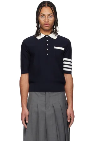 Thom Browne Navy Cotton 4-Bar Relaxed Fit Hector Polo