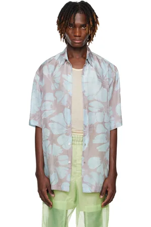 DRIES VAN NOTEN Blue & Pink Silk Short Sleeve Shirt